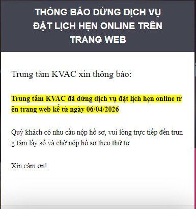 KVAC Hà Nội thông báo dừng nhận đặt lịch hẹn xin visa Hàn Quốc