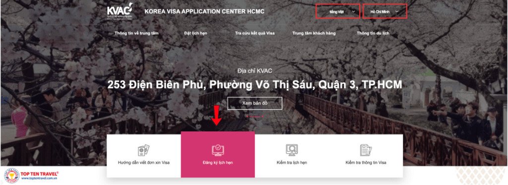 Đặt lịch xin visa Hàn Quốc tại trung tâm KVAC bước 1