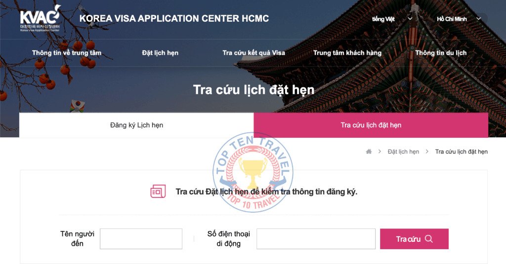 Đặt lịch hẹn tại trung tâm tiếp nhận thị thực Hàn Quốc KVAC bước 7