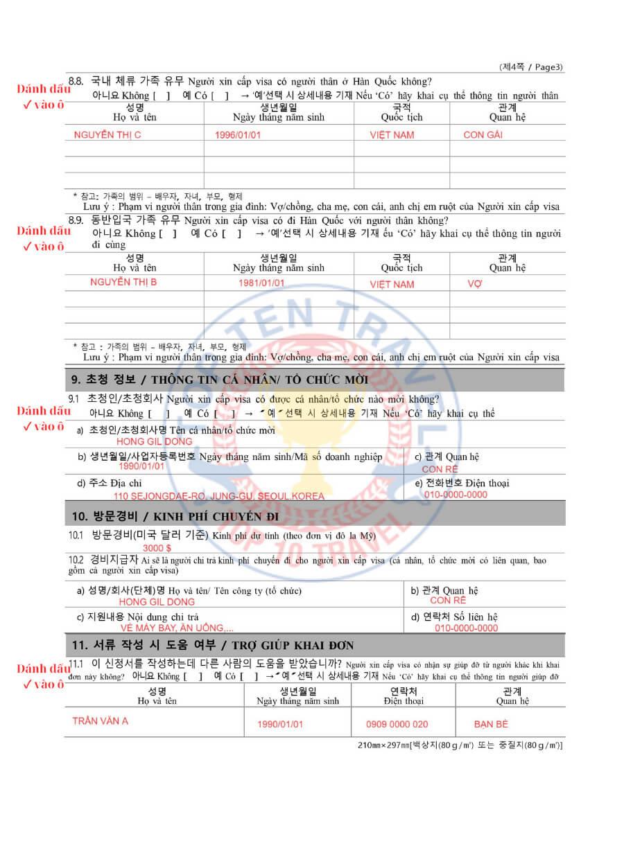Điền đơn xin visa Hàn Quốc bước 9