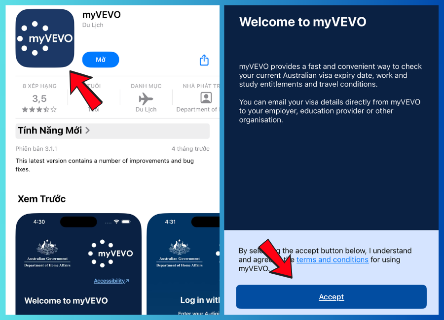 Nhấn đồng ý và bắt đầu quá trình kiểm tra visa Úc