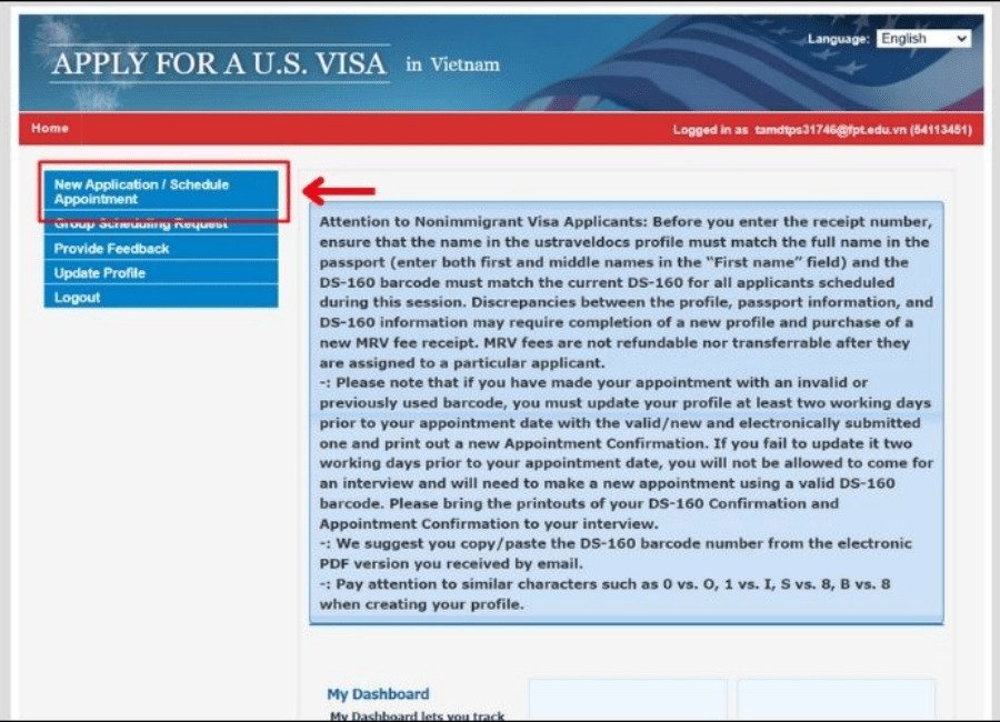 Khởi tạo hồ sơ để đặt lịch phỏng vấn visa Mỹ