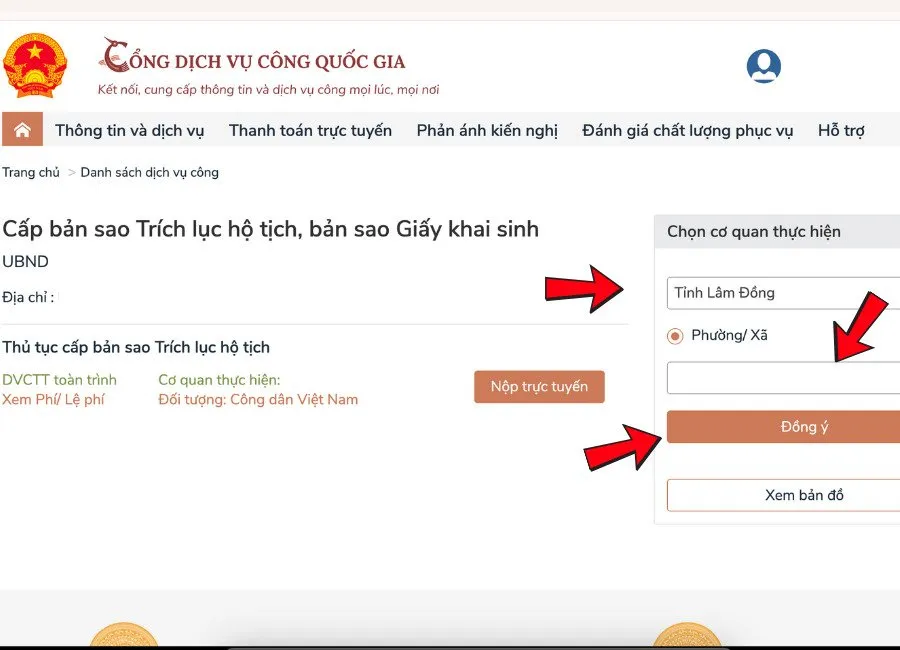 Hướng dẫn xin trích lục giấy khai sinh trực tuyến bước 4