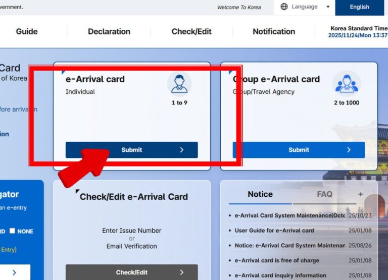 Bước 1 khai báo nhập cảnh điện tử Hàn Quốc