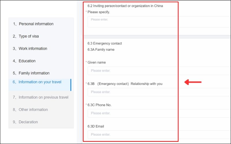 Hoàn thiện thông tin về người mời và liên hệ khẩn cấp trong mục thông tin chuyến đi